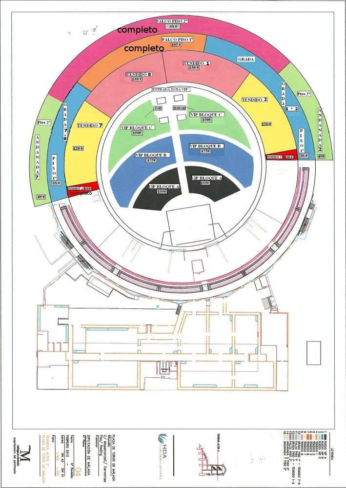 plano de la plaza con precios de las entradas